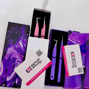 Pince à cils professionnelle en acier inoxydable, thème violet et rose, courbe longue à 90 degrés, prise diamant parfaite, pour extensions de cils - Product Image 4