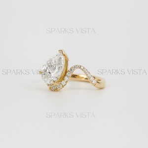 Venta al por mayor Anillo de compromiso de diamante corte Pera, 10K 14K 18K Anillo de oro Pave Halo, joyería fina, anillo de bodas, regalo de aniversario - Product Image 3
