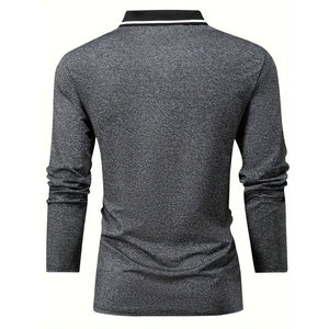Polos informales de manga larga con cuello de solapa, tejido de punto sólido ligeramente elástico, top de ajuste regular con detalle de botones - Product Image 2