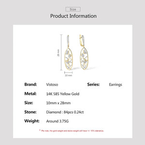 Orecchini da donna VISTOSO in oro giallo 14K 585 con farfalla e fiore con diamanti, gioielli raffinati per matrimonio e fidanzamento - Product Image 4