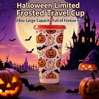 Gobelet en plastique Halloween 24oz avec couvercle et paille, sans BPA, réutilisable, design tête de mort, personnalisable avec logo, pour fêtes, vente en gros
