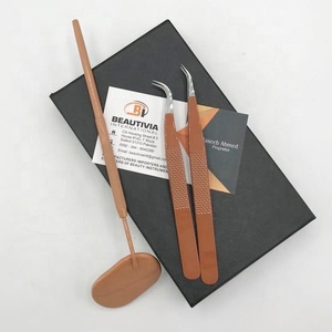 High Quality Custom Logo Stainless Steel Eyelash Tweezers Sustainable with <b>Pointed</b> Tip Hand-Tested Brown Color - Product Image 5