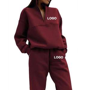 2025 Servicio OEM Logotipo personalizado Mujeres Conjunto de dos piezas Color sólido Manga larga Cremallera Capucha Fleece Tallas grandes Chándales casuales Venta - Product Image 1