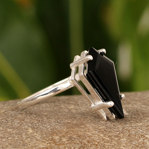 Anillo de punta de ónix negro Natural de diseño increíble, 10x18mm, forma de cometa, Plata de Ley 925, joyería minimalista Bohemia hecha a mano - Product Image 4