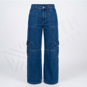 Trendy <b>Women's</b> Cargo Jeans Pants Ladies Casual Denim <b>Overalls</b> Big Pocket Straight Leg Washed Customized Color Summer Workouts - Product Image 1