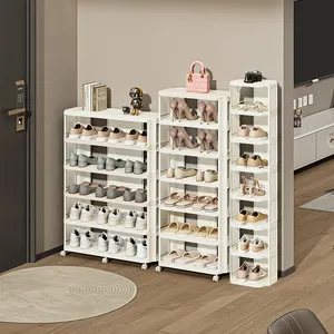 Jinxu Cream Style Armoire à chaussures multicouche anti-poussière pour la maison de location peu encombrante Porte-chaussures pliable en plastique étroit