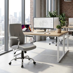 New York <b>Grey</b> Eco- Leather Executive <b>Chair</b> Modern Task Boss <b>Chair</b> Adjustable Ergonomic Home Office <b>Chair</b> PU Wood Aluminium - Product Image 2