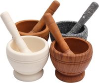 Ensemble mortier et pilon en résine pour ail, herbes et épices – Outil de broyage et de mélange pour cuisine – Grain de bois