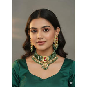 MILANO GEMS & JEWELLERY - Gargantilla Kundan Meena con Diamantes Polki (Trabajo en Lámina), Clásica para Fiestas, Chapada en Oro de 22K para Mujer - Product Image 1