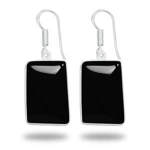 Boucles d'oreilles à crochet pour femmes, pierre précieuse en onyx noir naturel, pierre de naissance de décembre, bijoux faits à la main, plaqué argent, laiton - Product Image 2