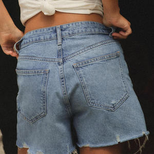 Mid <b>Waist</b> Cross <b>Denim</b> Women <b>Shorts</b> Fashionable Double Button <b>Waist</b> Casual <b>Ripped</b> Raw Hems Summer Wear <b>Denim</b> Hot <b>Shorts</b> for Women - Product Image 4