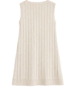 Beige <b>Womens</b> Knitted Sleeveless <b>Vest</b> Dress V Neck Ribbed Pockets Soft Acrylic Winter Casual Custom Manufacturer Wholesale Export - Product Image 2