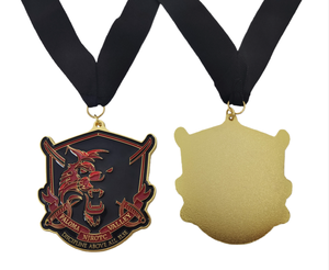 Venta Directa de Fábrica, Medalla Personalizada para Eventos, Bañada en Oro, con Cinta Roja y Blanca, Temática Deportiva, Regalo Promocional - Product Image 4