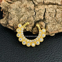 Cincin Hidung Septum Wanita Mewah Kristen Berlapis Emas Kuning/Rose 14K dengan Berlian Alami dan Hiasan Miligrain, Hadiah