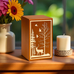 Urne de crémation de cerf en bois fabriquée à la main résine blanche scène de forêt mémorial souvenir urnes de crémation pour les cendres humaines - Product Image 6