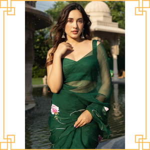 Saree imprimé fleuri en Georgette douce de style Bollywood indien et pakistanais de qualité supérieure pour les vêtements de fête pour femmes à vendre - Product Image 5