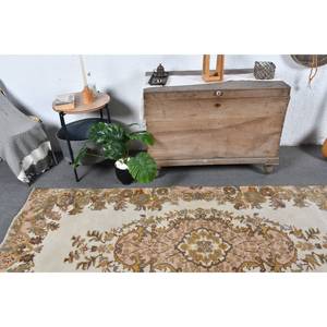 Vintage Classic Turkish Rug Beige <b>Brown</b> 4.1x8.3ft Handmade <b>Wool</b> with Latex Backing Rectangular Patchwork Pattern for Bedside - Product Image 2