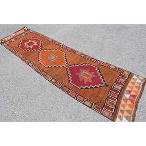 Tapis de zone écologique en laine turque Vintage Orange Red Patchwork Design traditionnel 27X10.3 ft Large Rectangle Medium Pile - Product Image 4
