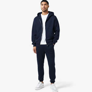 High Quality Solid Color Active Wear Two Piece Sets <b>Full</b> <b>Zip</b> <b>up</b> <b>Hoodie</b> Jogging Suit Custom Mens Training Tracksuits - Product Image 3