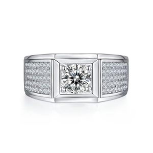 <b>Mens</b> 18K White Gold Plated 925 Sterling <b>Silver</b> <b>Ring</b> Black Rhodium Cubic Zirconia Wedding Band Classic Engagement <b>Ring</b> - Product Image 1