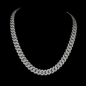 925 argent Sterling glacé chaîne à maillons cubains luxueux Moissanite diamant chaîne classique élégant bijoux pour la fête de fiançailles - Product Image 1