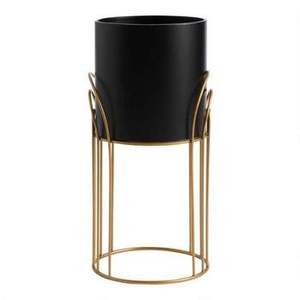 Maceta de Metal negro para interiores/exteriores, elegante soporte dorado, tamaño personalizado, decoración clásica para el jardín del hogar, centro comercial - Product Image 1
