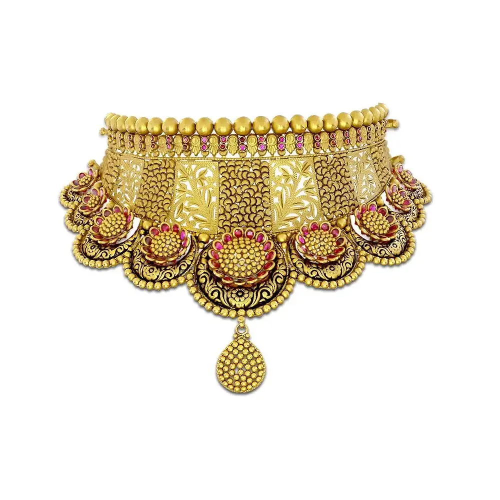 Punjabi-Conjunto de collar y gargantilla, joyería tradicional con acabado de oro, Rani Haar, Punjabi, joyería tradicional exclusiva