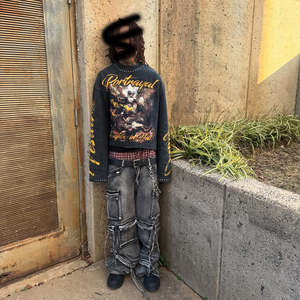 Sudadera Personalizada OEM para Hombre, Cuello Redondo, Algodón, Impresión DTG, Pedrería, Estilo Urbano - Product Image 2