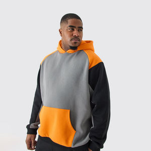 Sweat à capuche personnalisé en coton pour homme, coupe oversize, design patchwork color block, en molleton avec poche frontale - Product Image 3
