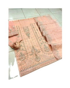 2023 señoras pura Organza seda Salwar Kameez traje viscosa algodón pakistaní indio bordado secuencia trabajo Venta caliente para - Product Image 1