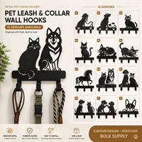 Support mural pour laisse de chien en métal personnalisé, organisateur de collier de chien, 3 crochets, 12 designs, auto-adhésif, imperméable, résistant à la rouille