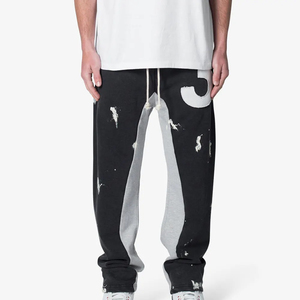 100% Cotton High Quality Casual Flared <b>Jogger</b> Track Pants Elastic Waistband <b>Stacked</b> Flare Sweatpants Custom Plain Dyed Straight - Product Image 1