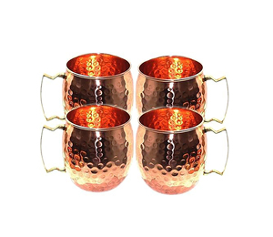 <b>Set</b> of 4 Pure Copper Hammered Moscow Mule <b>Mug</b> with Brass Handle <b>Mugs</b> for Water, 16 Ounce. - Product Image 1