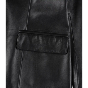 Blazer en cuir véritable noir pour femmes, veste à deux boutons, manteau en cuir tendance - Product Image 6