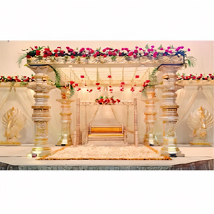 Mariage Bollywood Devdas Mandap & Stage Malaisie Top mariage indien Mandap ensemble fournisseur luxe FRP or blanc Mandala par DST - Product Image 1