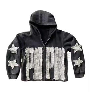 Sudadera con Capucha para Hombre 2024, Diseño Desgastado con Bordado, Tejido de Algodón/Poliéster Transpirable, Cierre de Cremallera, Color Sólido, Personalizable, Invierno - Product Image 1