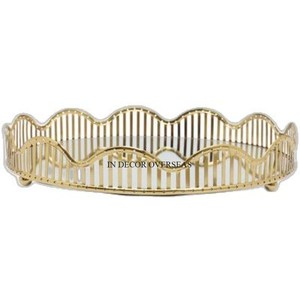 Mesa central enmarcada chapada en oro de forma ovalada, bandeja de espejo para servir alimentos y chocolates de fabricante indio - Product Image 6