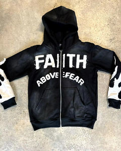 Y2k Streetwear Zipper Up Hoodie Custom Alphabet Distressed Patchwork Oversized Cropped Hoodie para hombres Acid Wash Zip up Hoodies - Product Image 1