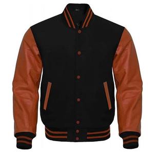 Wool fabric 400 to 450 GSM urban style varsity <b>jacket</b> leather sleeves ribbed cuffs hem custom patches private label bulk product - Product Image 1