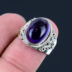 925 Sterling Silver Rhodium Plated Amethyst Gemstone Bezel Setting <b>Ring</b> Boho Style Trendy Women's Wedding Party Gift - Product Image 5