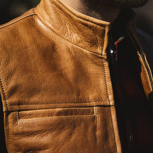 2026 Men Genuine Leather Motorcycle Vest Casual Washed Slim Fit Real <b>Brown</b> Winter Multi-Pocket Professional Stitching Breathable - Product Image 4