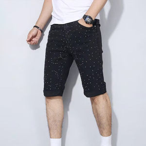 Pantalones cortos de mezclilla con diamantes de imitación para hombre de gama alta de verano 2025 estilo callejero de moda europeo americano decorado medio transpirable recto - Product Image 6