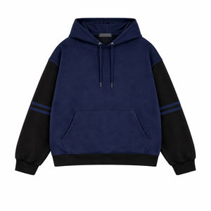 Custom 2026 Style <b>Mens</b> <b>Grey</b> Black Color Hoodie Striped Sleeve Pullover Streetwear <b>Sweatshirt</b> with Kangaroo Pocket - Product Image 2