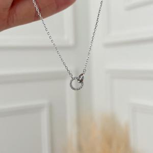 Collar de Plata de Ley 925 con Colgante de Doble Círculo Entrelazado con Piedra Moissanita D VVS1, Joyas de Perla Negra, Elegante para Compromiso - Product Image 6