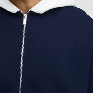 Sweat-shirt à capuche zippé pour homme, bleu foncé, hiver, épaules tombantes, veste à capuche, style décontracté, pull, coton biologique 100% numérique - Product Image 4