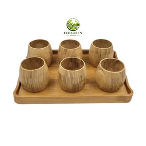 Juego de Vasos de Bambú, 6 Tazas de Madera con Bandeja, Diseño Minimalista, Ecológico, para Comer - Product Image 4