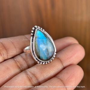 Anillos Finos de Plata de Ley 925 de Alta Calidad, Piedra Preciosa de Labradorita Original, Moissanita, Joyería de Fiesta de Boda para Mujer, Oro Rosa - Product Image 4