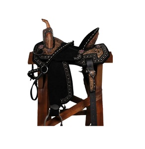 Ensemble Bride Et Rênes Western Cuir Noir Gravé Avec Incrustations Argent – Shopzaan