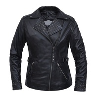 Vestes en cuir de motard cloutées faites à la main de style punk pour femmes Plumes Écologiques Personnalisables Peau de vache Bomber en laine Streetwear
