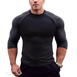 Men's Slim Fit O-Neck Raglan Sleeve <b>T</b>-<b>Shirt</b> Solid Color Quick Dry Sporty Style Knitted Polyester <b>Long</b> Sleeve <b>Black</b> - Product Image 4